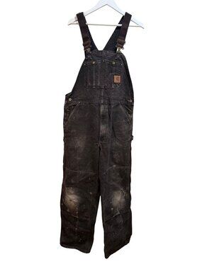 Carhartt Double Knees Grunge Faded Ragged Authentic Cotton Duck Canvas Overalls
